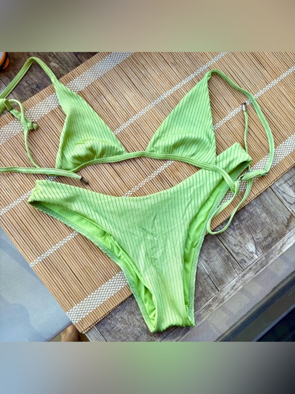 Monday Swimwear Lime Ribbed Bikini (small)
